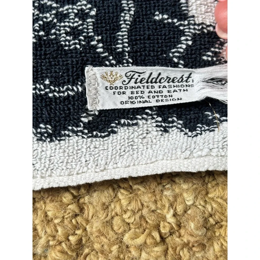 Vintage Fieldcrest Bath, Hand Towel & Washcloths-2 Sets Navy White Jacquard